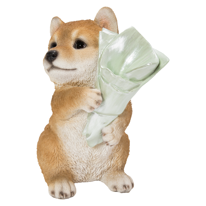 ブーケを持つ柴犬 一輪挿し