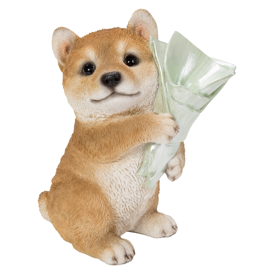 ブーケを持つ柴犬　一輪挿し