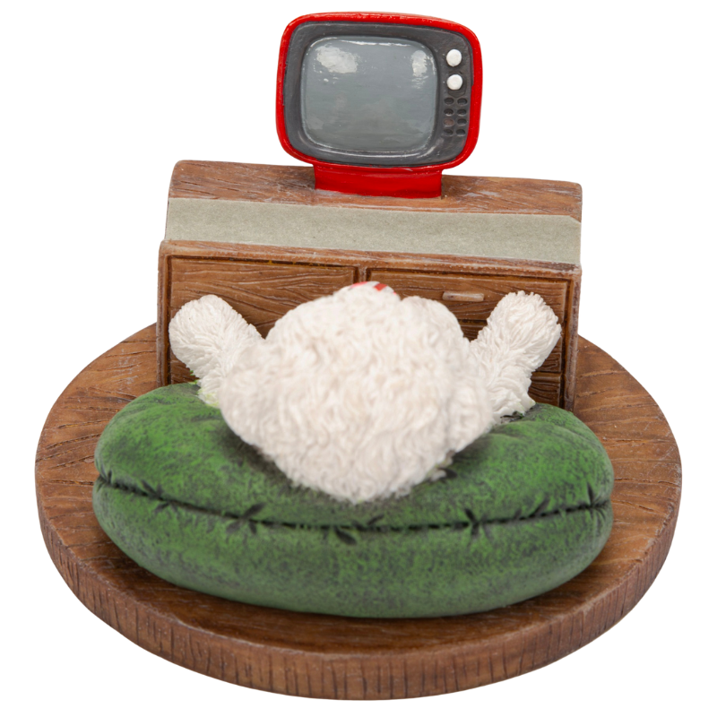 テレビを見るトイプードル 白スマホスタンド