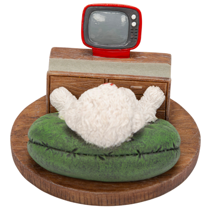 テレビを見るトイプードル 白スマホスタンド