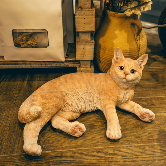 横たわるダークビスケットとら猫